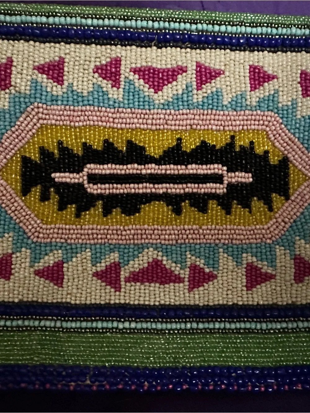 Hand-Beaded Tribal Pattern Clutch in Pink, Teal & Gold
